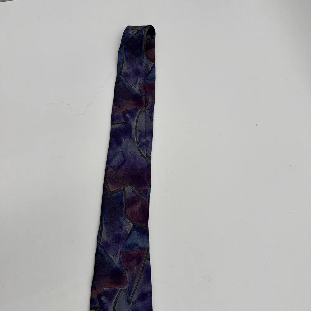 Oleg Cassini Tie Necktie Blue Purple Multicolor Mosaic‎ Pattern  55
